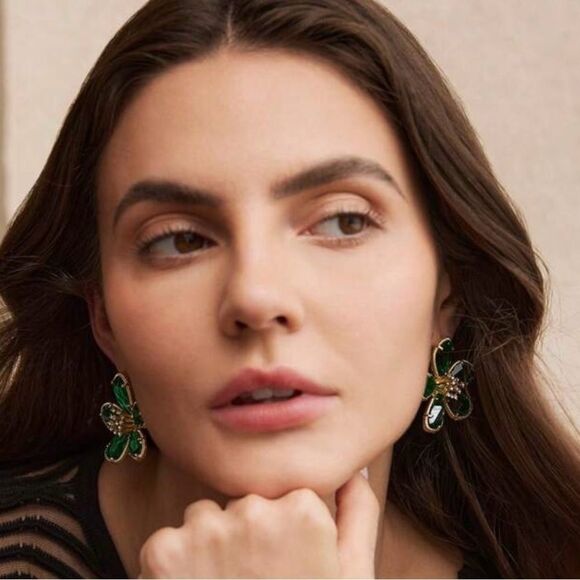 Green flower earrings N335 - Picture 5 of 8